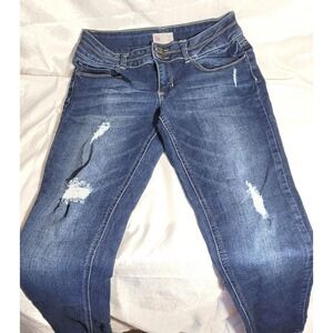 Kohl's SO Girl's Distressed Ripped Double Button Zip Fly Blue Jeans - Size 14